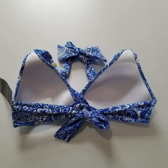 Lauren Ralph Lauren Twist-Front Halter Bikini Top - Artisanal Woodblock Size 4